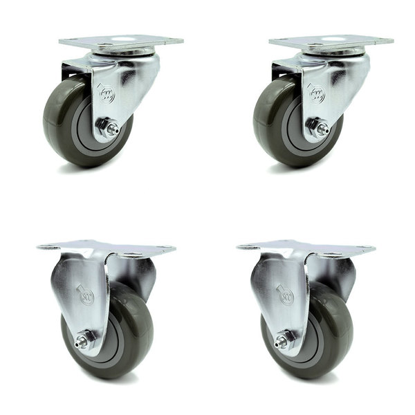 Service Caster 3 Inch Gray Polyurethane Wheel Swivel Top Plate Caster Set with 2 Rigid SCC SCC-20S314-PPUB-2-R314-2